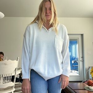 Women's White V-Neck Sweater